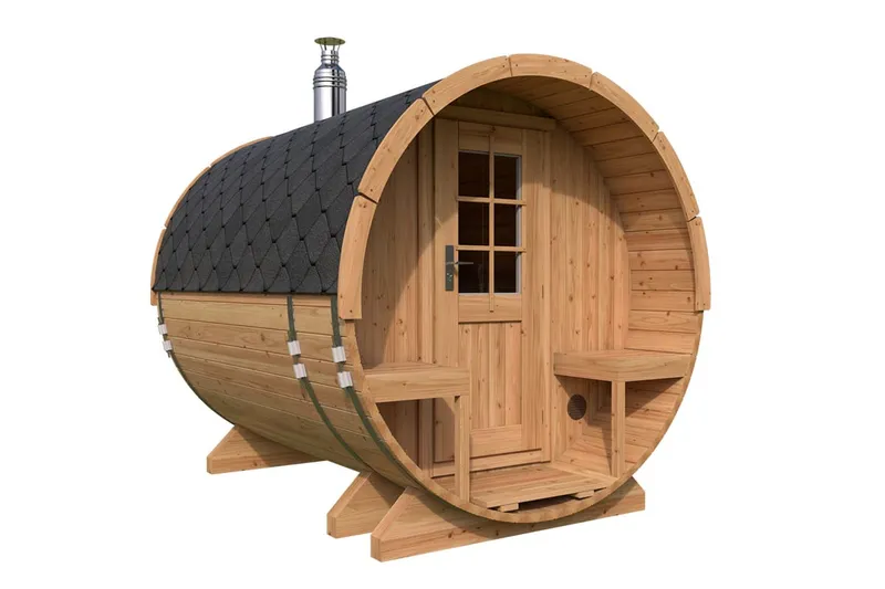 Kleine Fasssauna mit Terrasse 2x3m von Hansagarten24